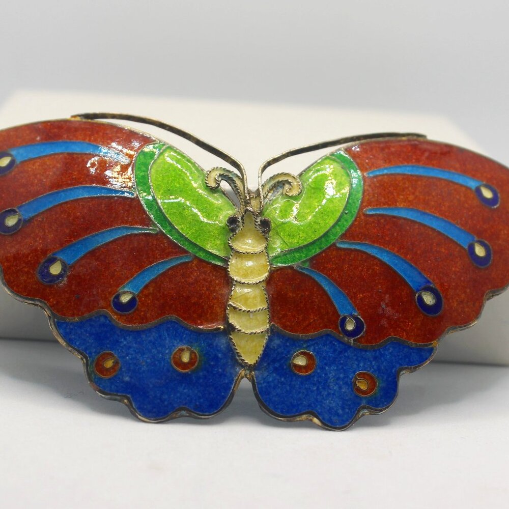 Butterfly Hair Barrette Vintage Enameled Cloisonné